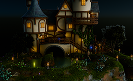 Castle from behind at night.
